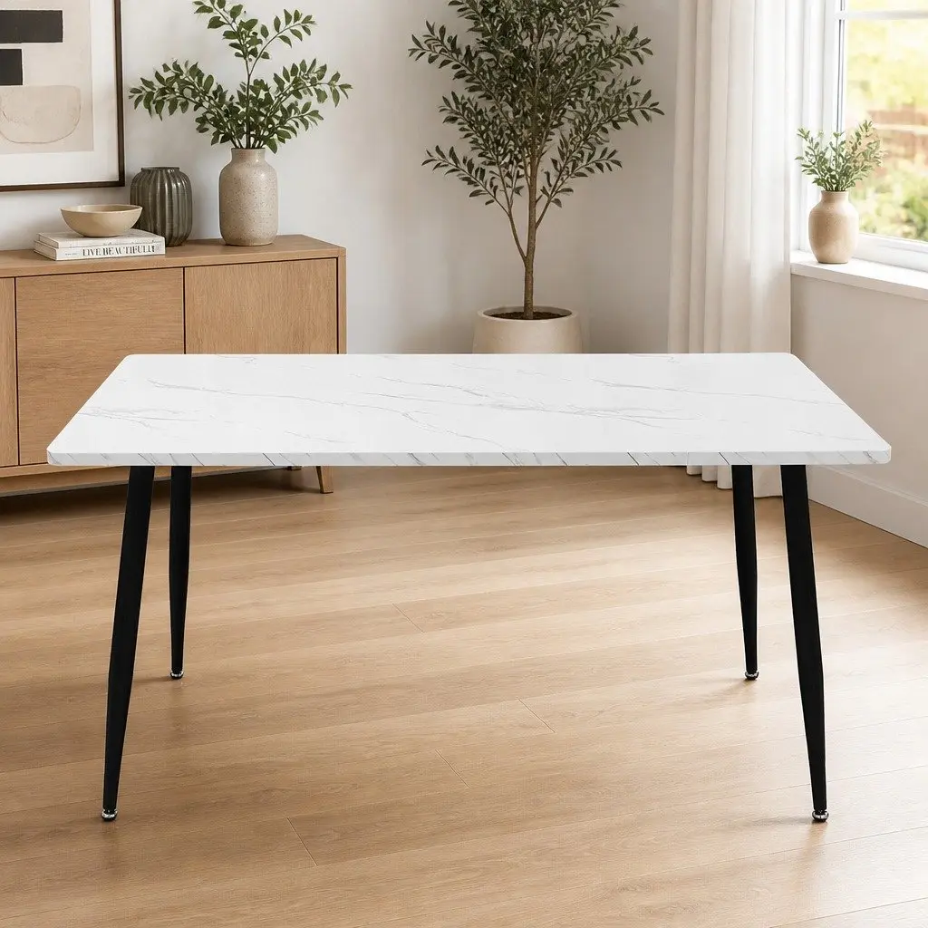 Dining Table 150cm Steel Frame MDF Tabletop White