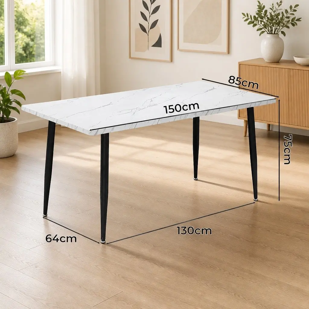 Dining Table 150cm Steel Frame MDF Tabletop White