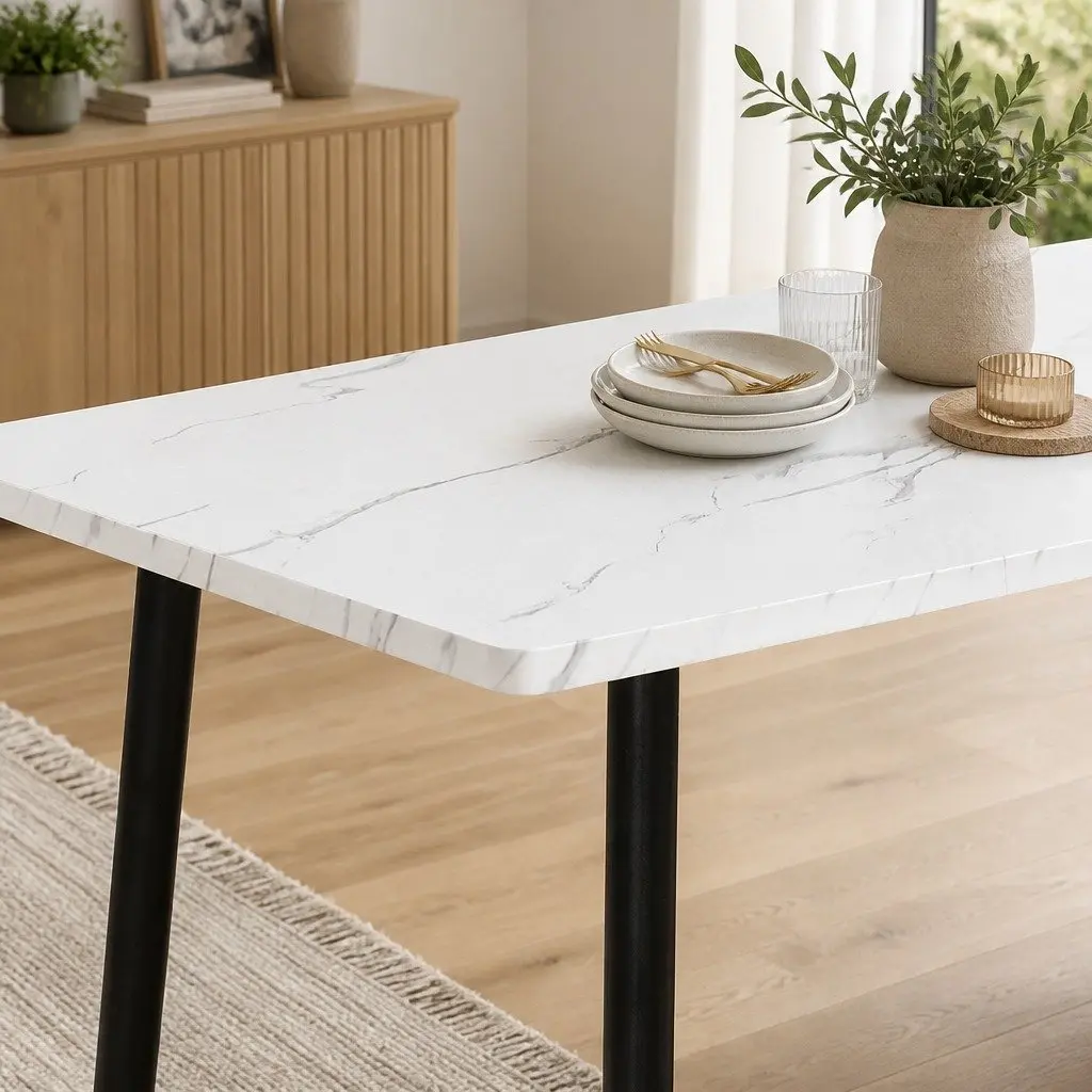 Dining Table 150cm Steel Frame MDF Tabletop White