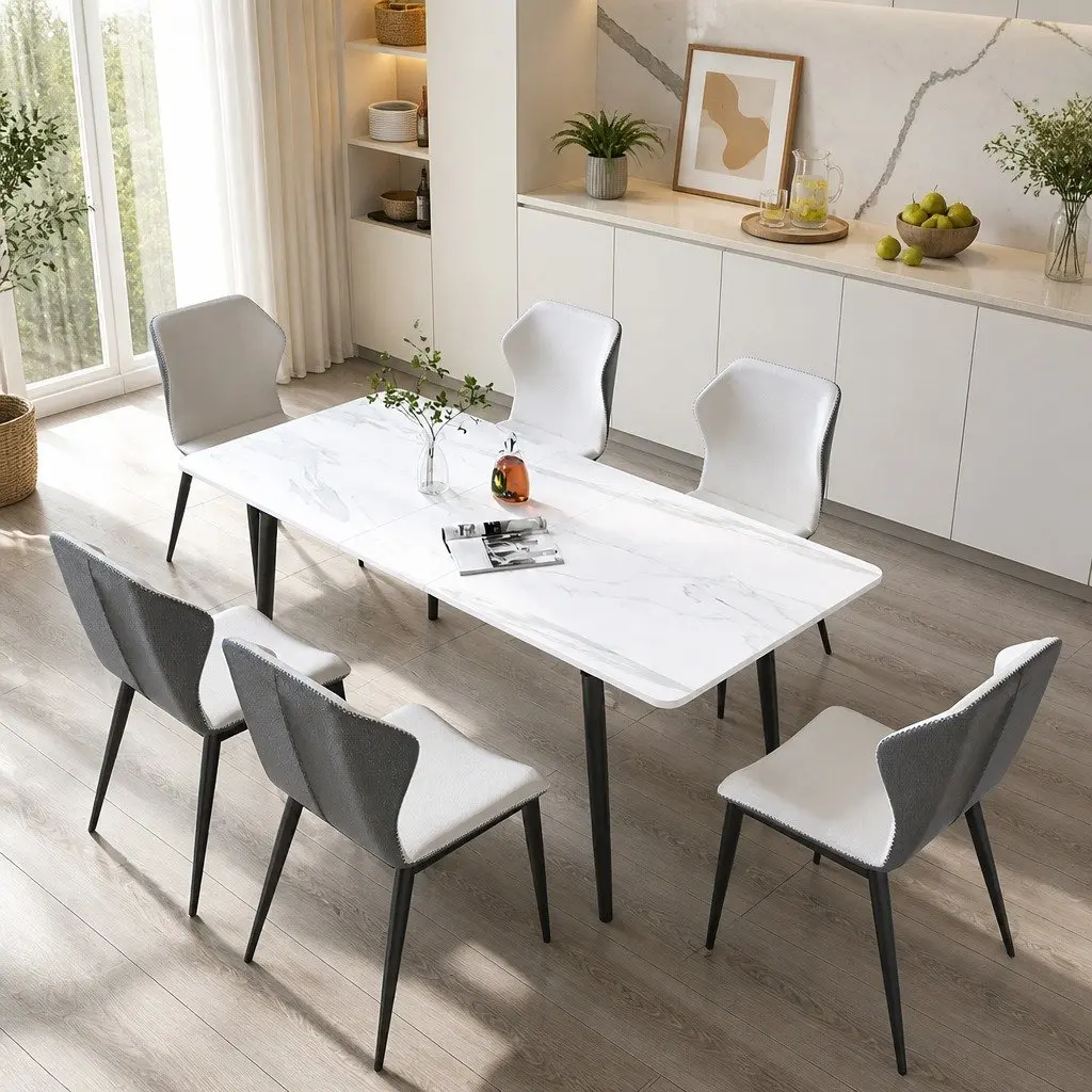 Dining Table 150cm Steel Frame MDF Tabletop White