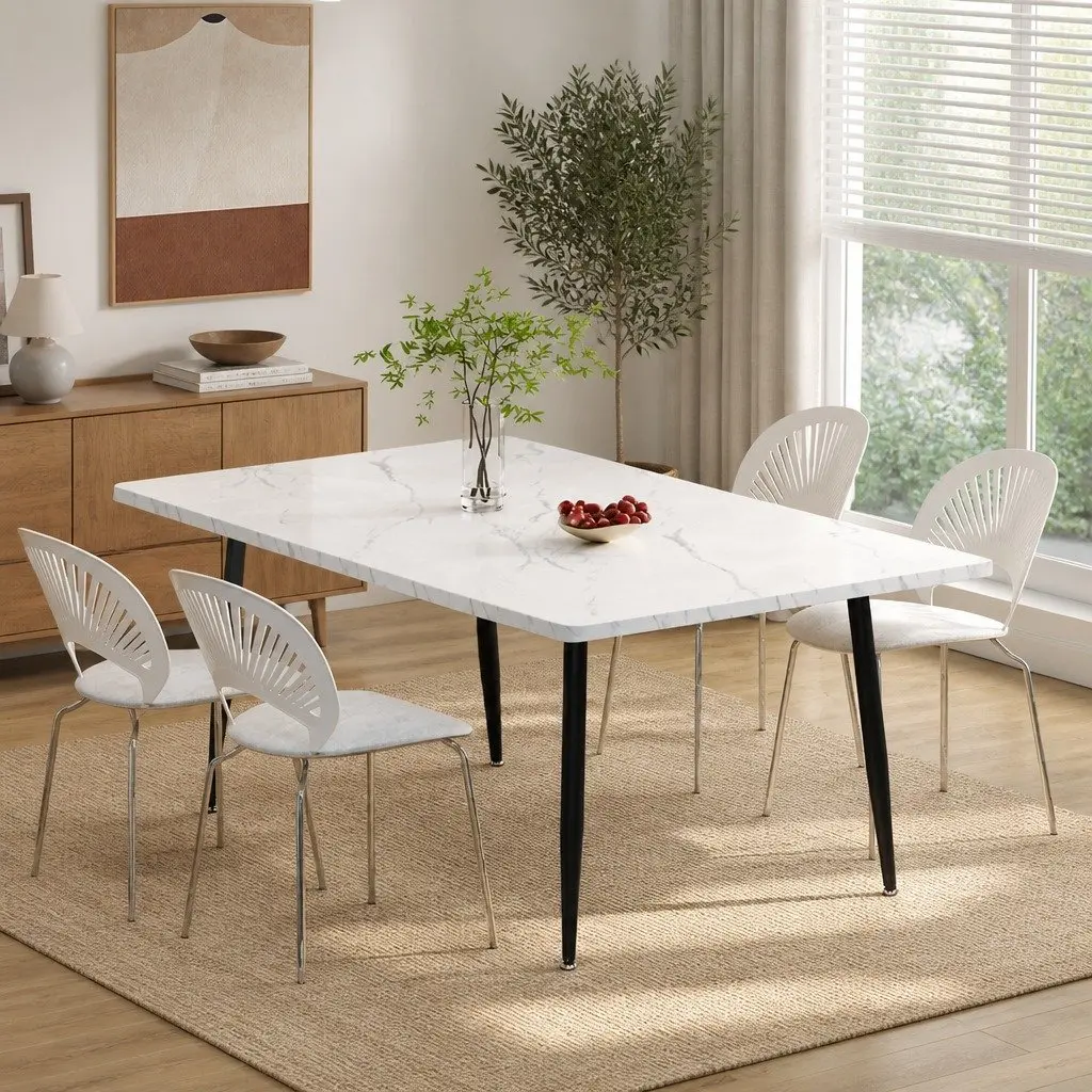 Dining Table 150cm Steel Frame MDF Tabletop White