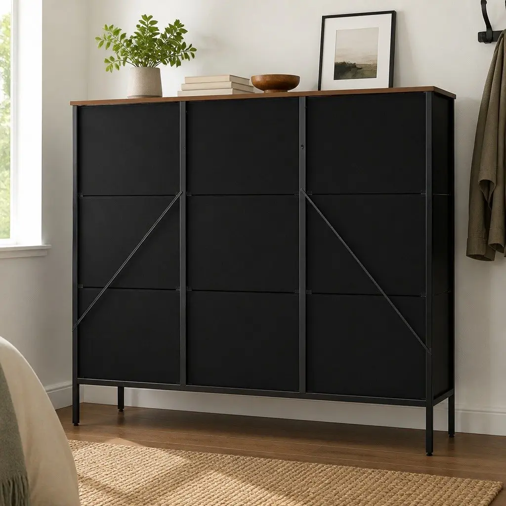 9 Drawer Chest of Drawers Storage Cabinet Vintage Tallboy Dresser Bedroom Unit