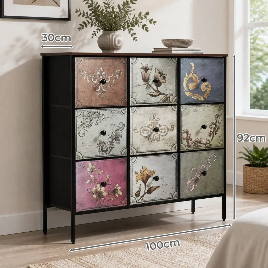 9 Drawer Chest of Drawers Storage Cabinet Vintage Tallboy Dresser Bedroom Unit