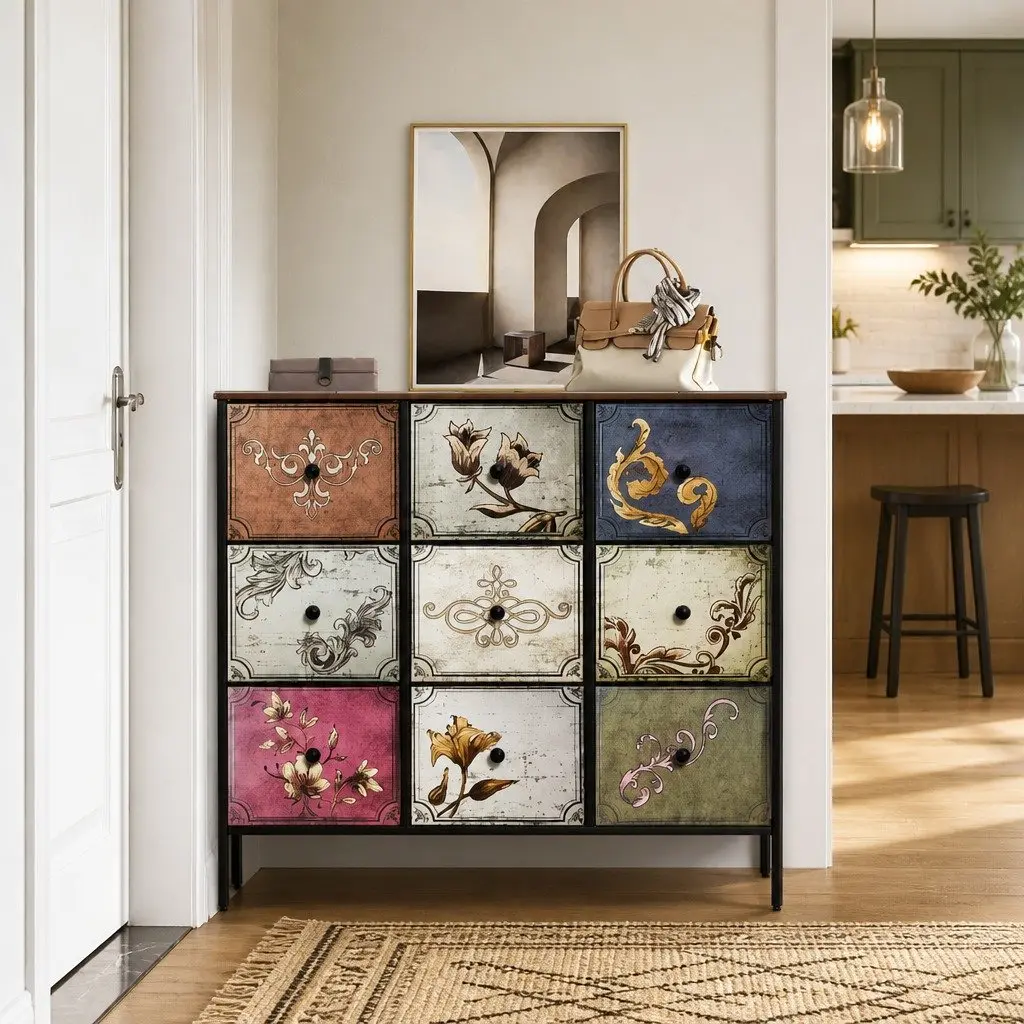 9 Drawer Chest of Drawers Storage Cabinet Vintage Tallboy Dresser Bedroom Unit