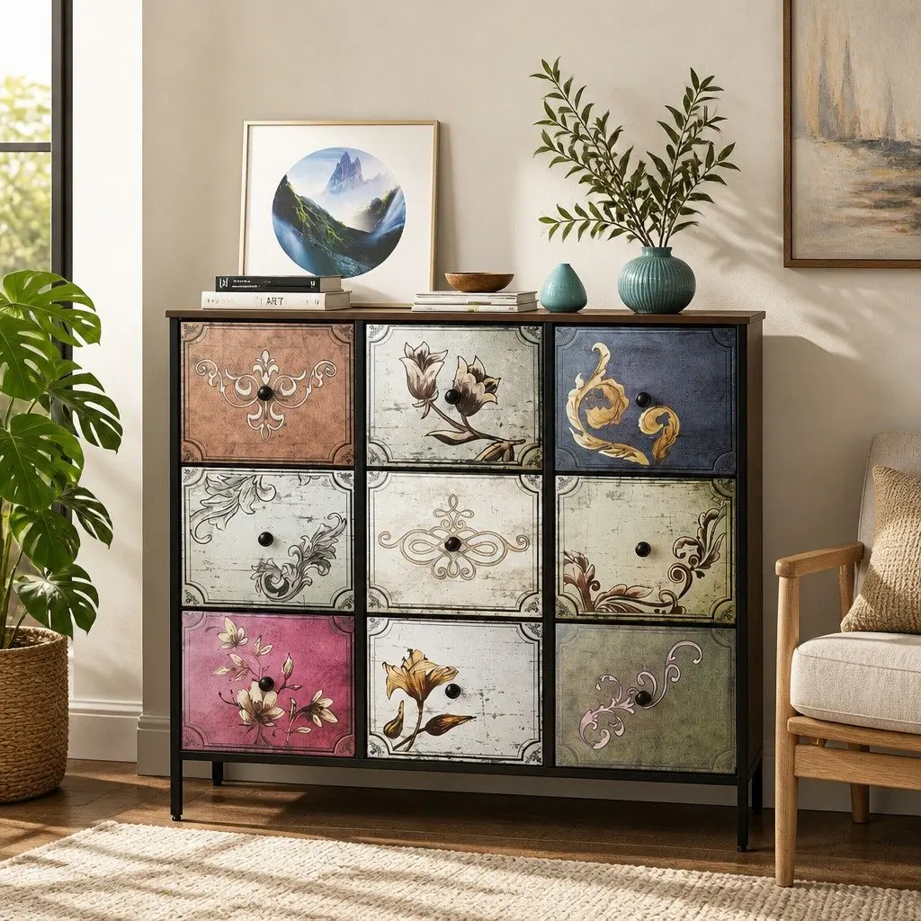 9 Drawer Chest of Drawers Storage Cabinet Vintage Tallboy Dresser Bedroom Unit