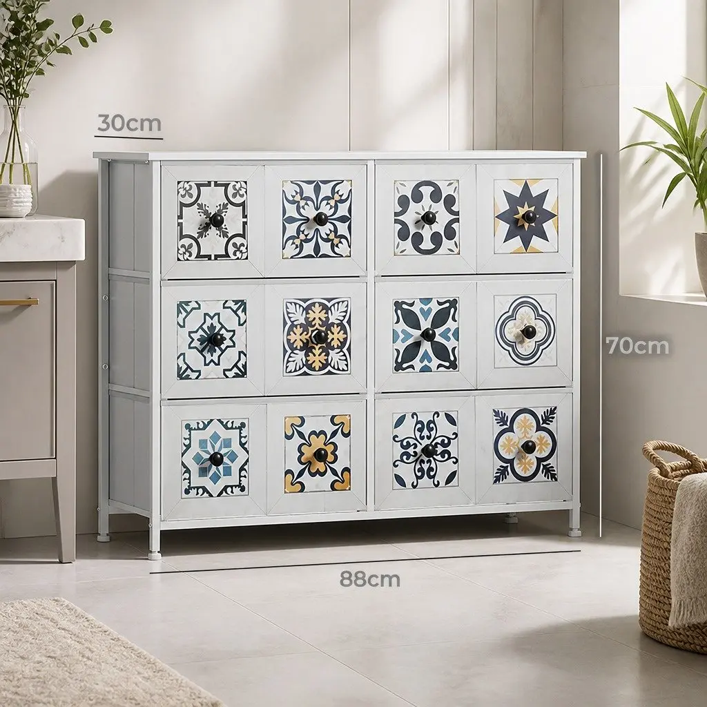 6 Drawer Chest of Drawers Vintage Storage Cabinet Organiser Unit White 88cm x 30cm x 70cm