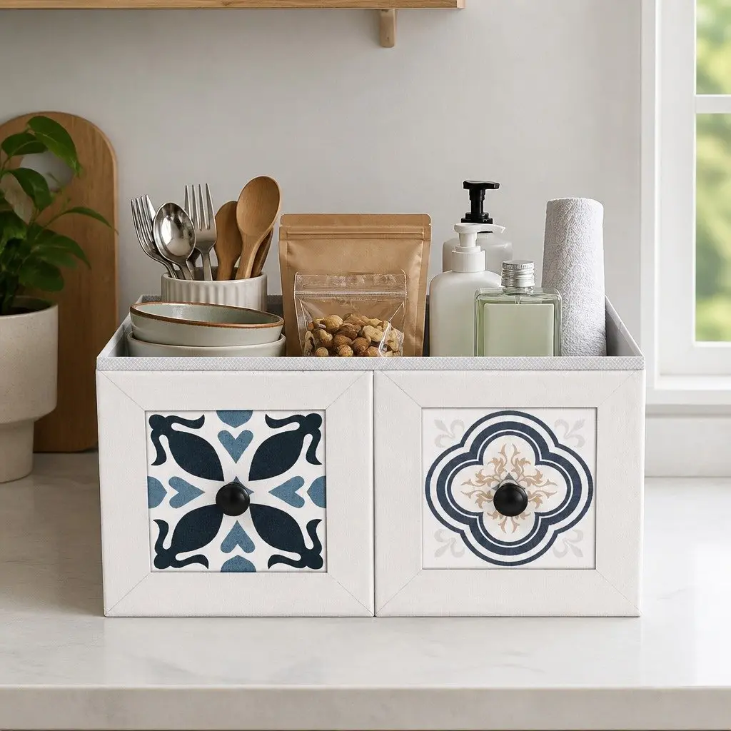 6 Drawer Chest of Drawers Vintage Storage Cabinet Organiser Unit White 88cm x 30cm x 70cm