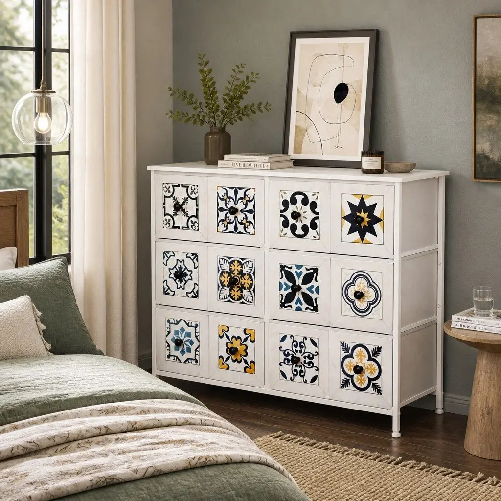 6 Drawer Chest of Drawers Vintage Storage Cabinet Organiser Unit White 88cm x 30cm x 70cm