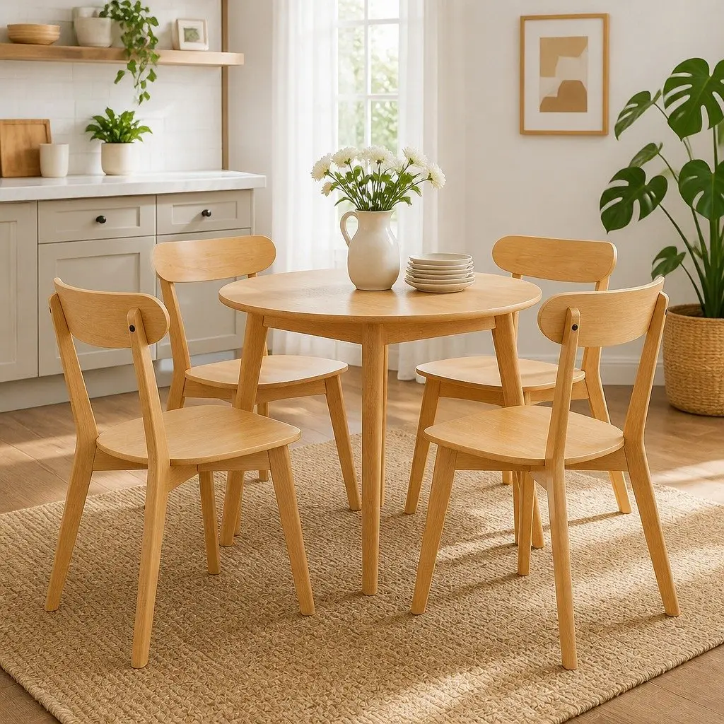 Dining Chairs Set of 4 Wooden Kitchen Seat Ergonomic Curved Backrest Sturdy
