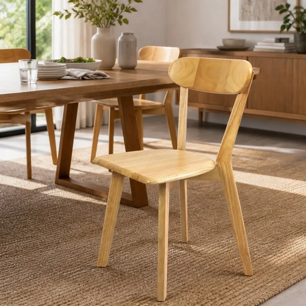 Dining Chairs Set of 4 Wooden Kitchen Seat Ergonomic Curved Backrest Sturdy