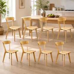 Natural Finish Set of 8 Ergonomic Wooden Dining Chairs