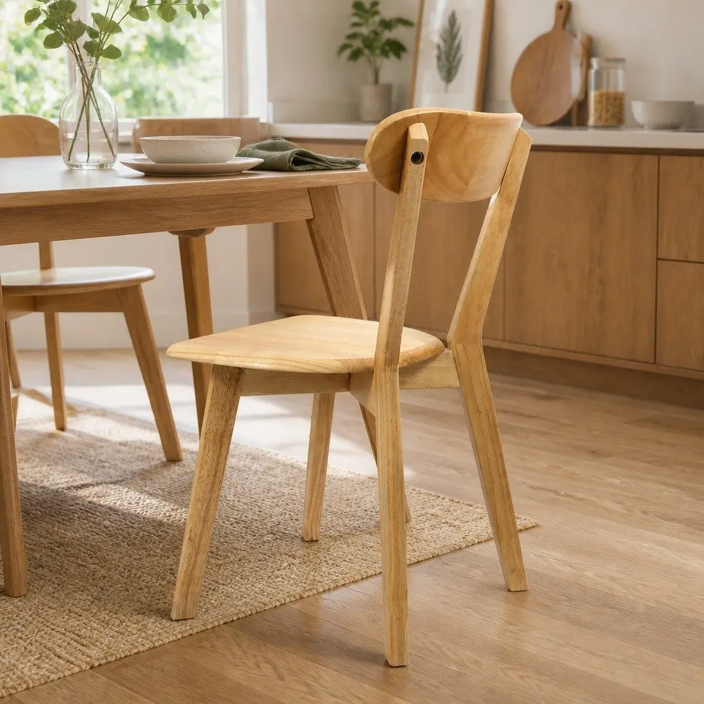 Wooden Dining Chairs Ergonomic Curved Backrest Natural Set of 2