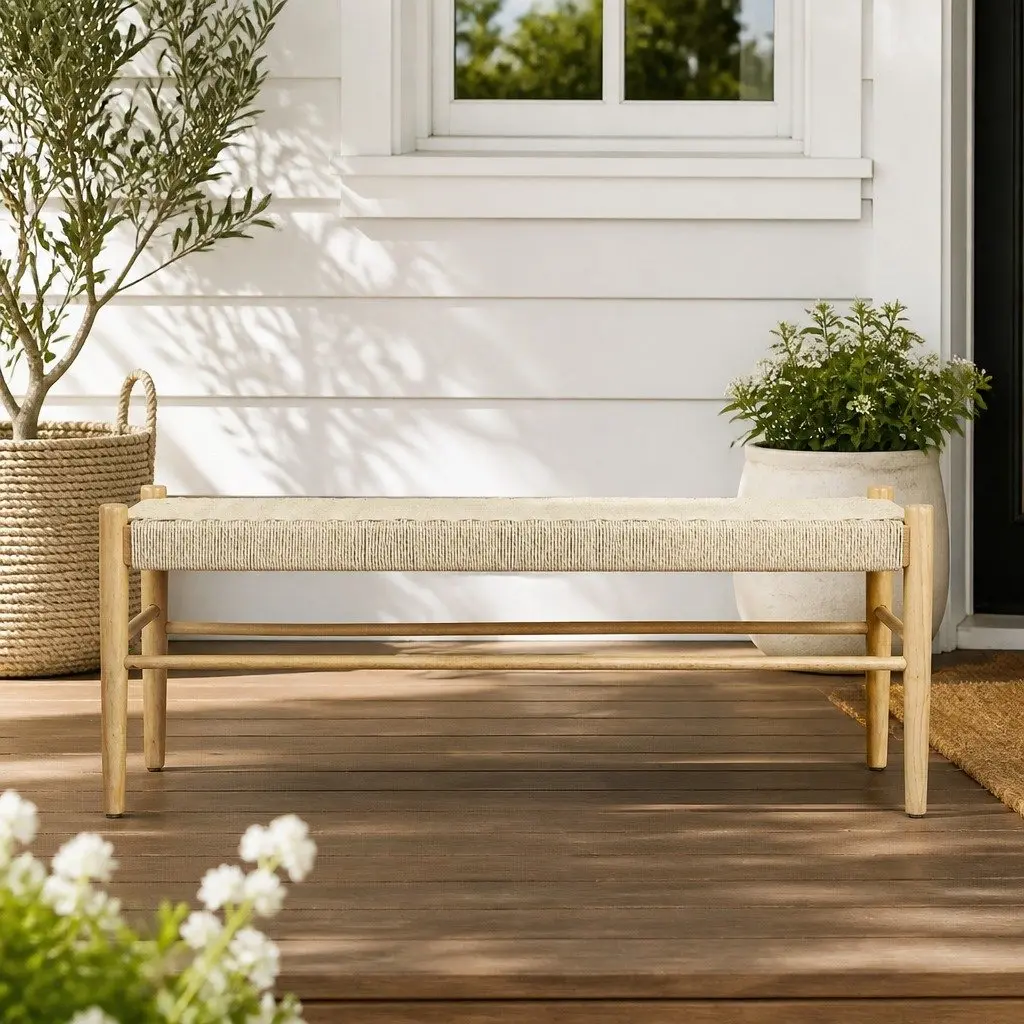 Wicker Bench Seat Kraft Rope Seating Indoor Outdoor Garden Porch Two Person