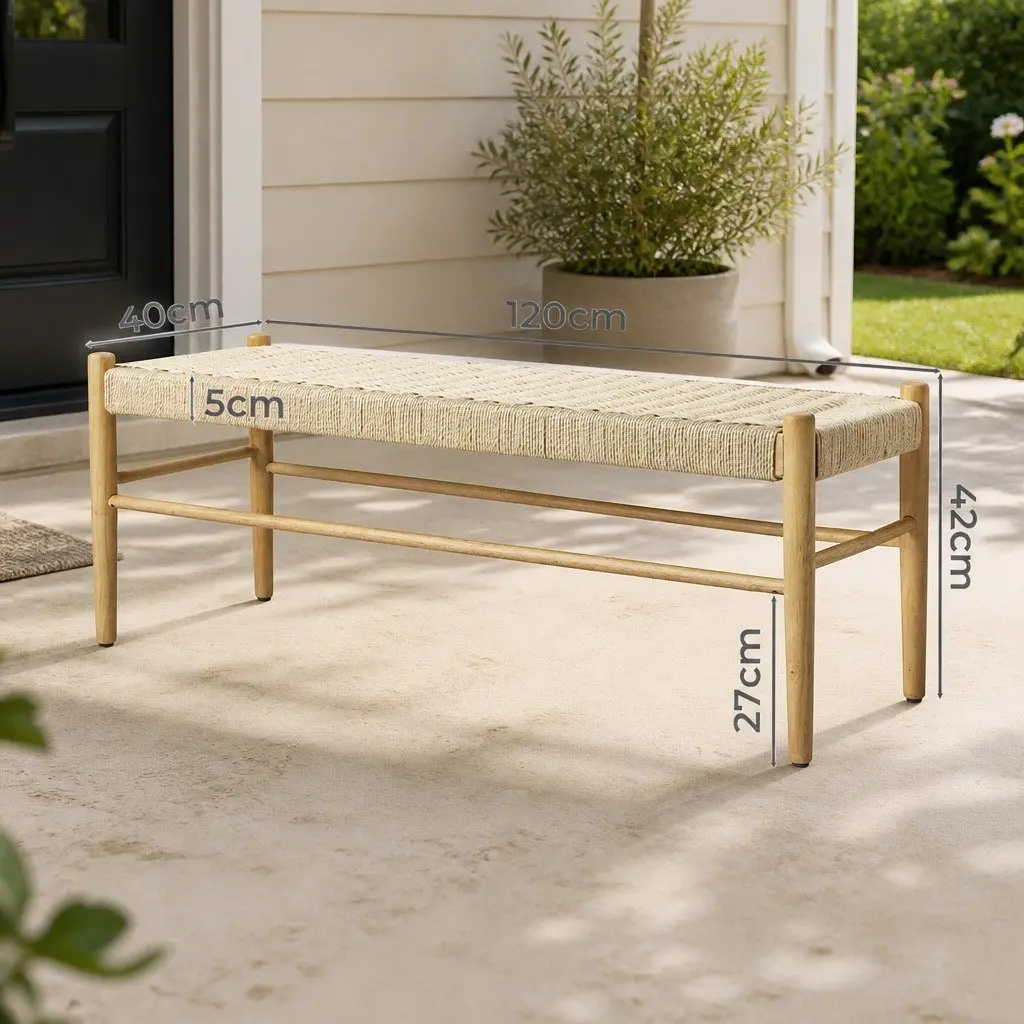 Wicker Bench Seat Kraft Rope Seating Indoor Outdoor Garden Porch Two Person