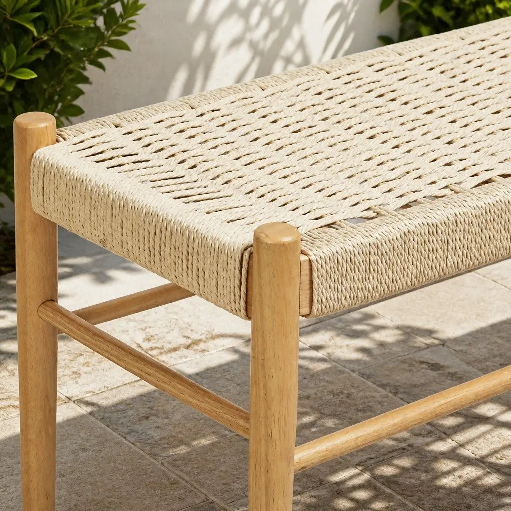 Wicker Bench Seat Kraft Rope Seating Indoor Outdoor Garden Porch Two Person
