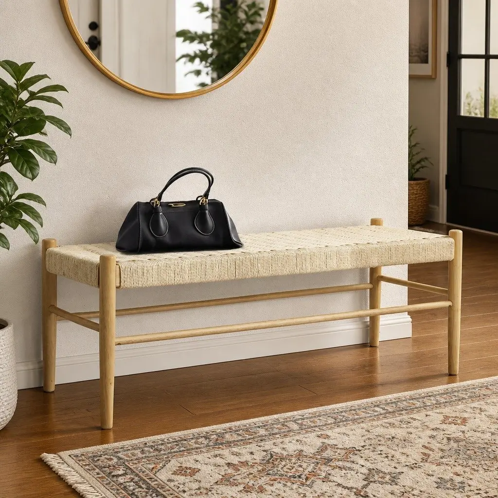 Wicker Bench Seat Kraft Rope Seating Indoor Outdoor Garden Porch Two Person