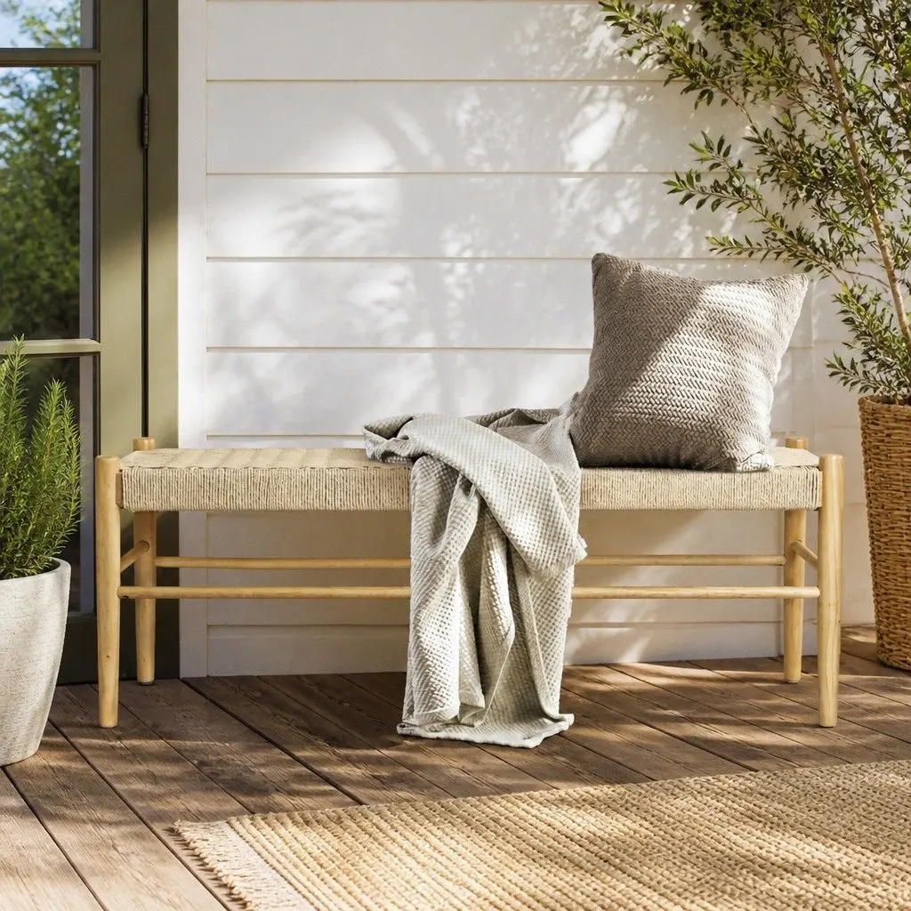 Wicker Bench Seat Kraft Rope Seating Indoor Outdoor Garden Porch Two Person