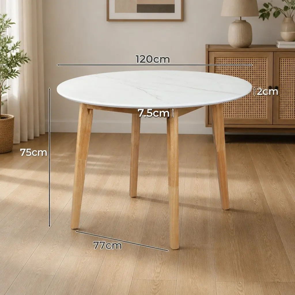 Round Dining Table Bevelled Edge 120cm White Rubberwood Base