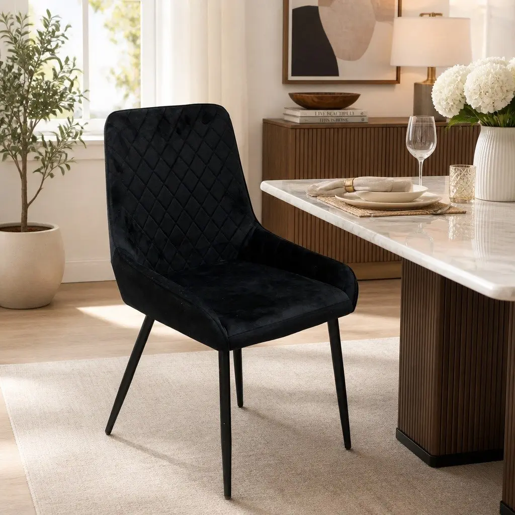 Dining Chairs x4 Padded Velvet Seat Steel Frame High Density Foam Comfort