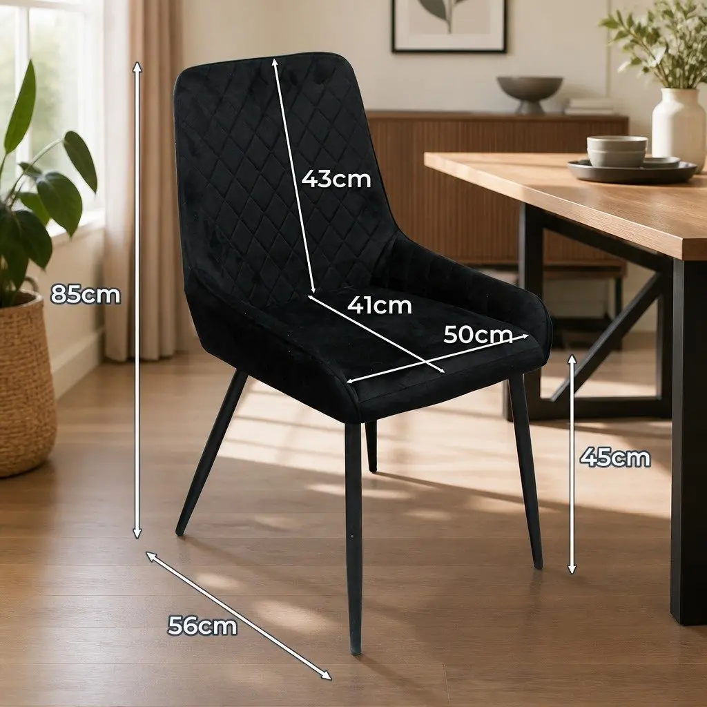 Dining Chairs x4 Padded Velvet Seat Steel Frame High Density Foam Comfort