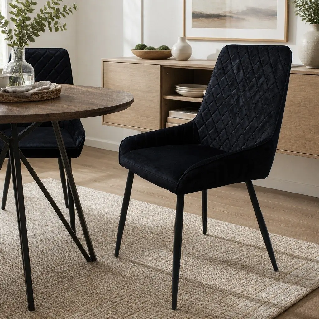 Dining Chairs x4 Padded Velvet Seat Steel Frame High Density Foam Comfort