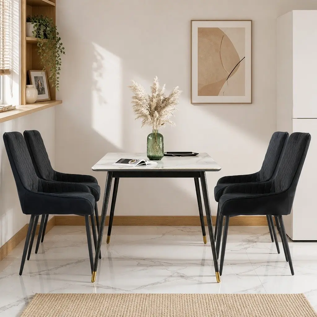 Dining Chairs x4 Padded Velvet Seat Steel Frame High Density Foam Comfort
