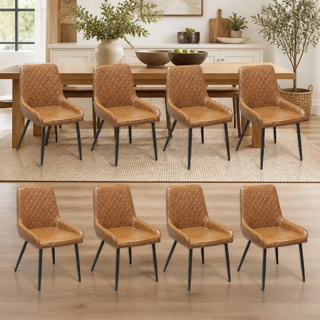 Dining Chairs Padded Seat PU Faux Leather Steel Legs Set of 8