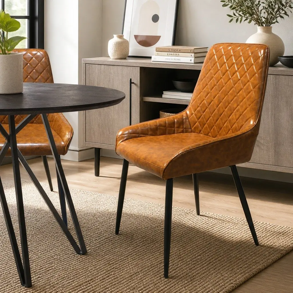 Dining Chairs Padded Seat PU Faux Leather Steel Legs Set of 8