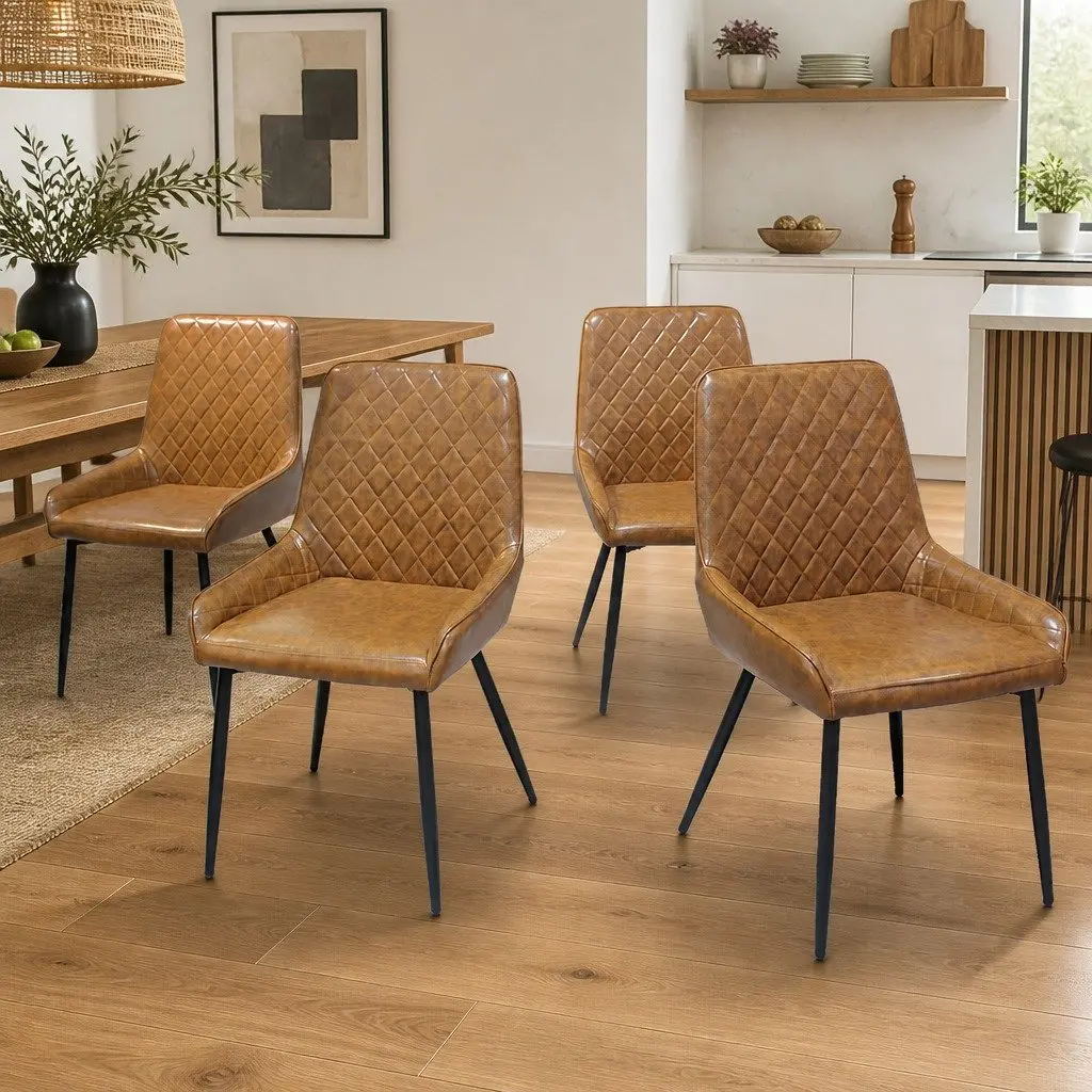 Dining Chairs Padded Seat PU Faux Leather Steel Legs Set of 8