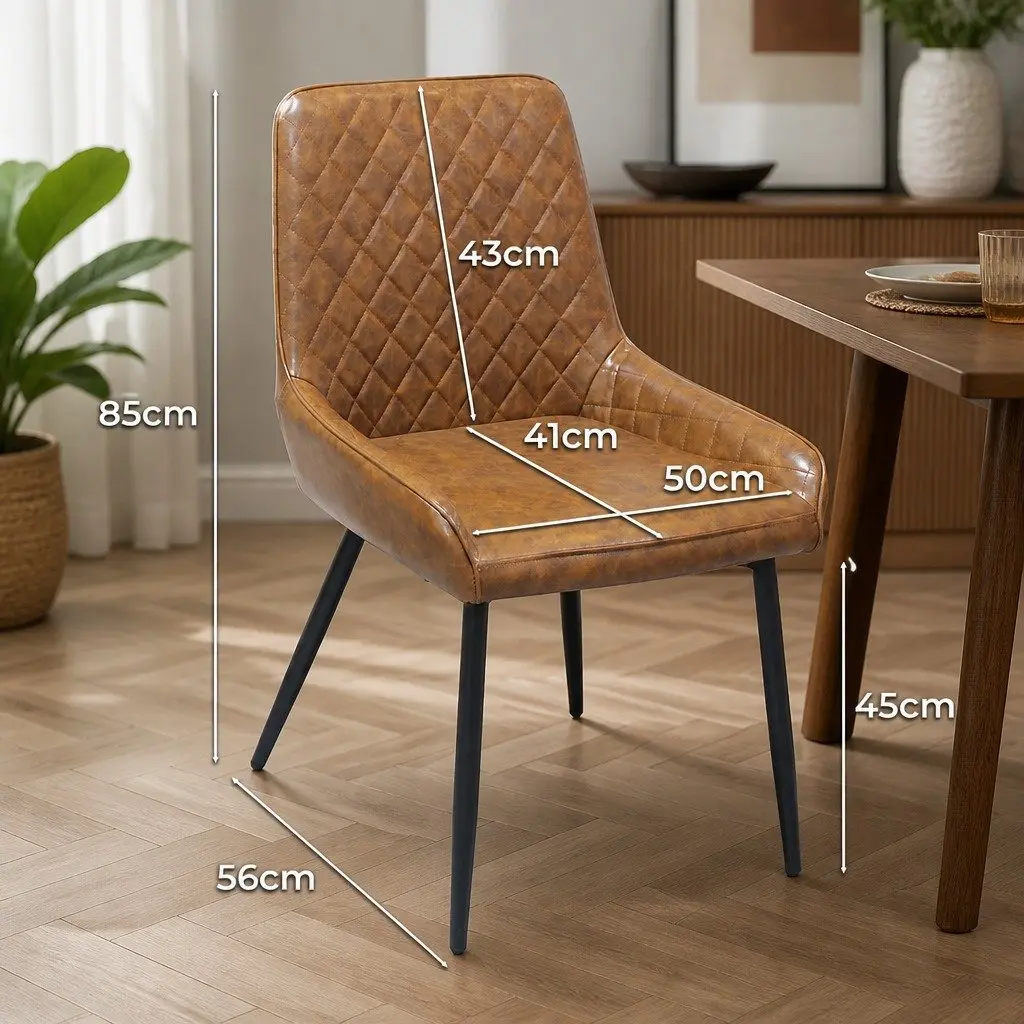 Padded Dining Chairs PU Faux Leather Steel Frame Brown Set of 4