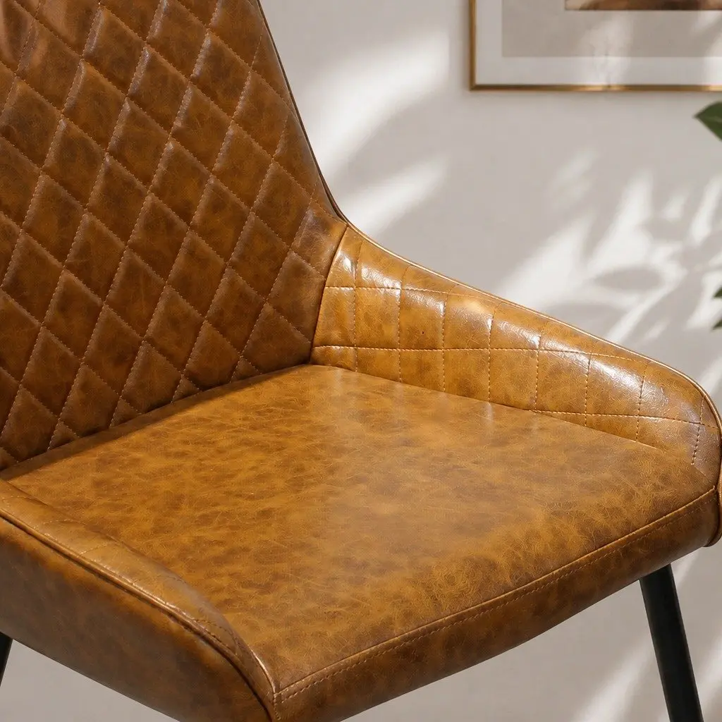 Padded Dining Chairs PU Faux Leather Steel Frame Brown Set of 4