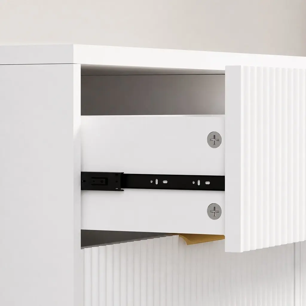 Storage Sideboard Cabinet White 3 Drawers 2 Doors