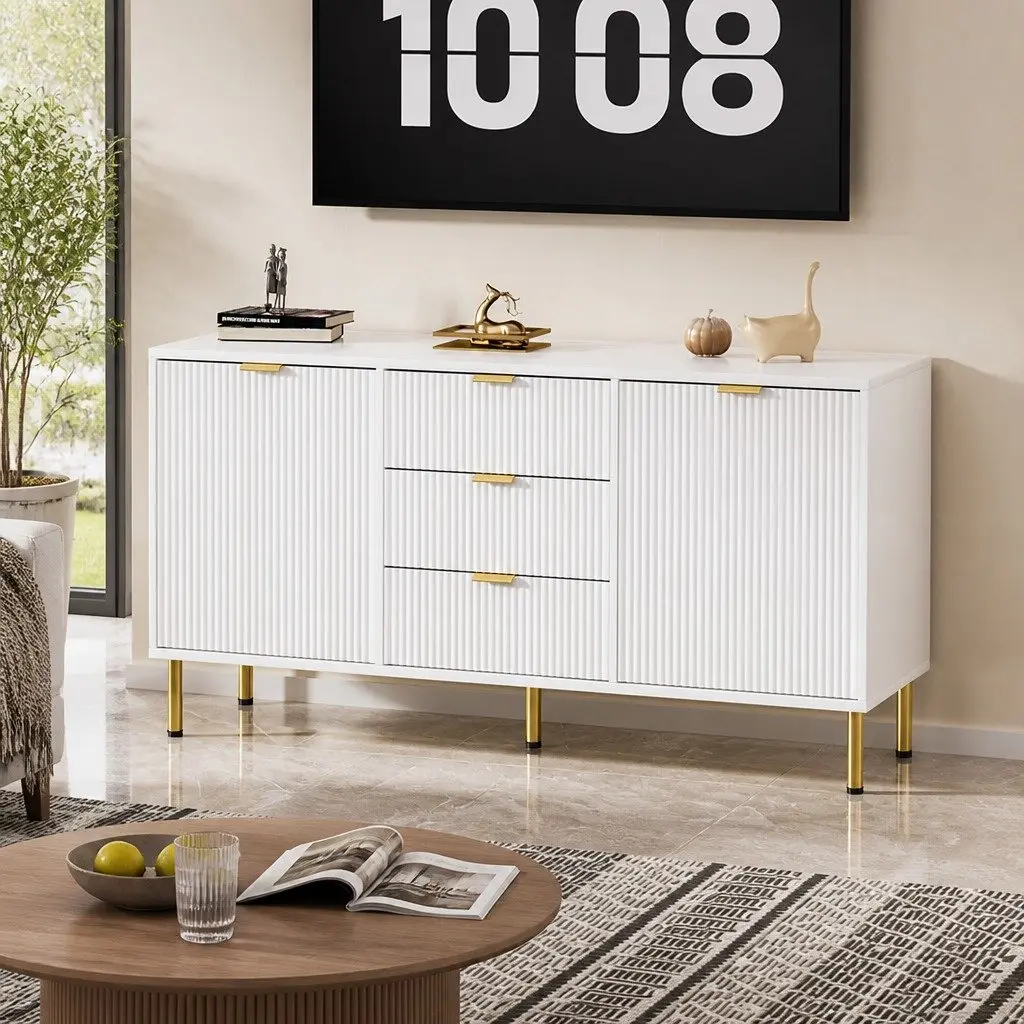 Storage Sideboard Cabinet White 3 Drawers 2 Doors