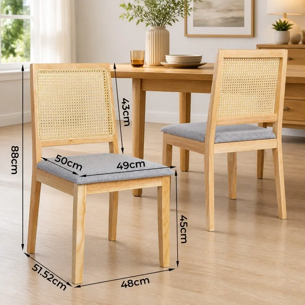 Dining Chairs Rattan Weave Open Back Wooden 2 Piece