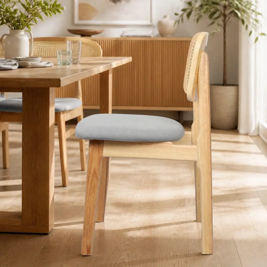 Dining Chair Set of 4 Armless Rattan Woven Natural Wood Frame Kitchen Chairs