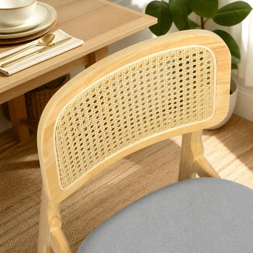 Dining Chair Set of 4 Armless Rattan Woven Natural Wood Frame Kitchen Chairs