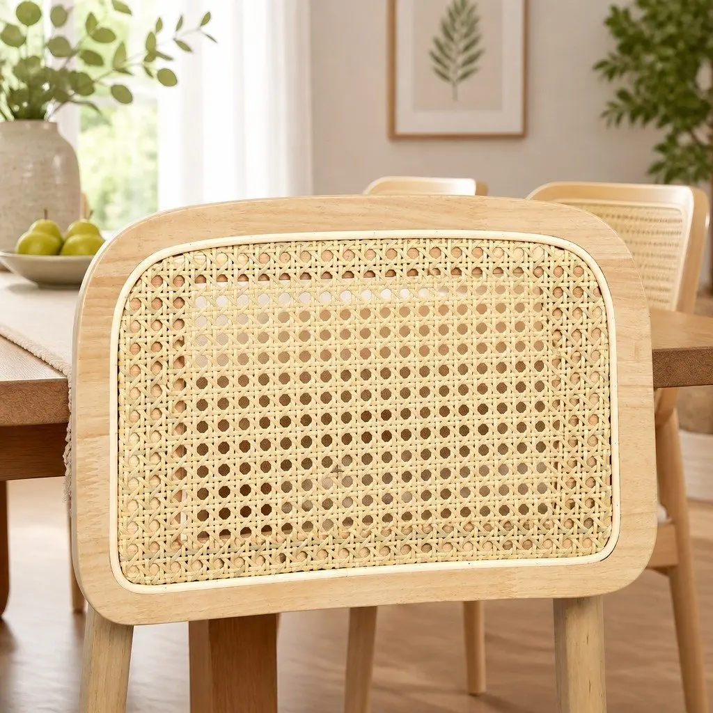 Dining Chair Set of 4 Armless Rattan Woven Natural Wood Frame Kitchen Chairs