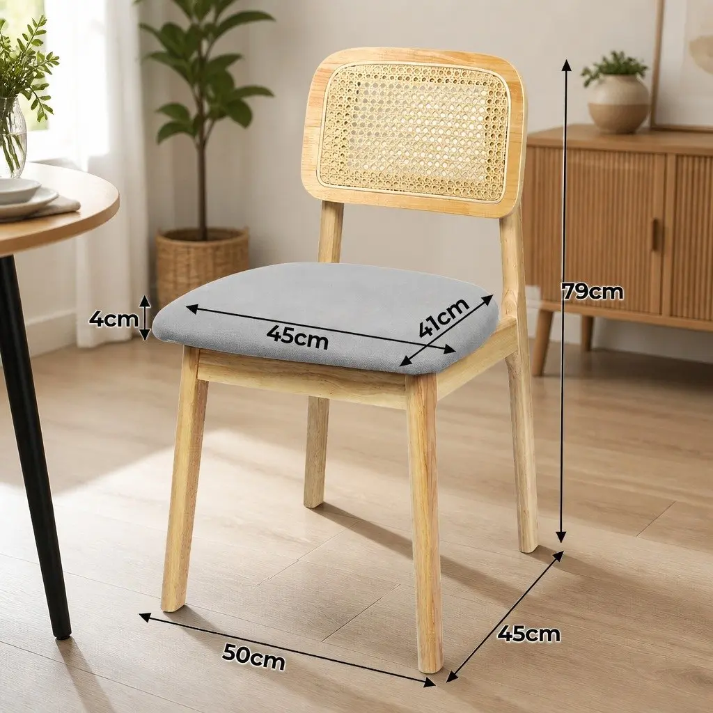 Dining Chair Rattan Wooden Armless Natural Boho Style 2 Piece Set
