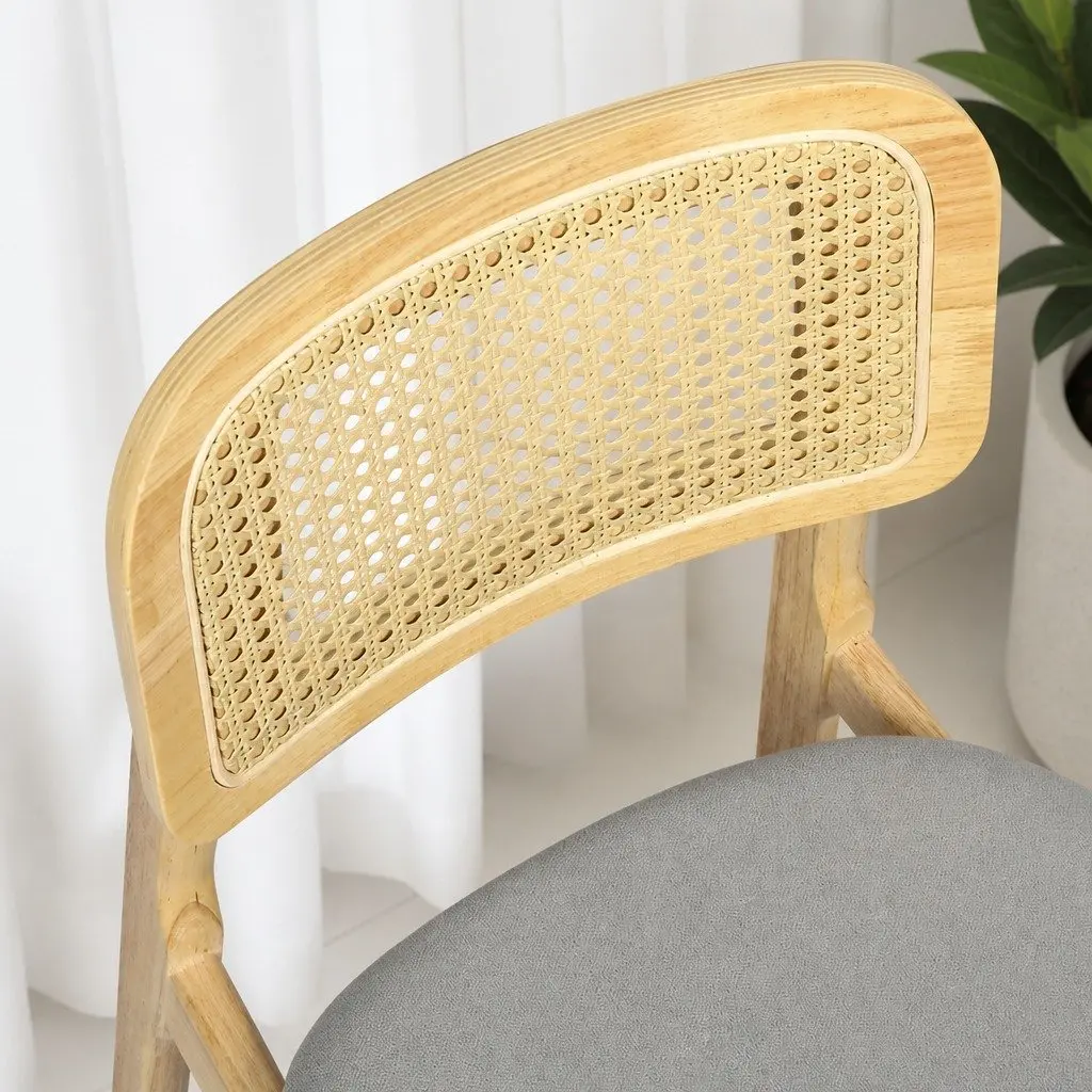 Dining Chair Rattan Wooden Armless Natural Boho Style 2 Piece Set