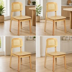 Natural Rattan Cane Dining Chairs Set of 4 – Timeless Design