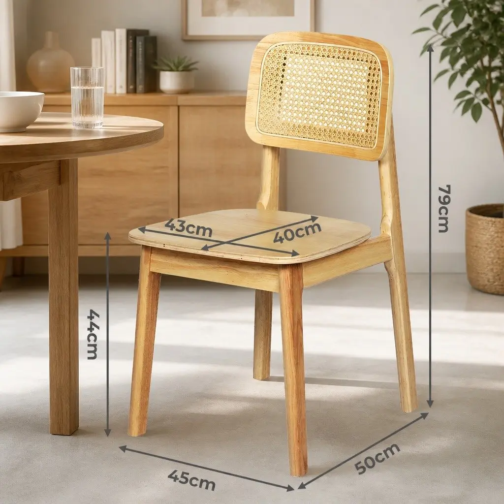 Dining Chair Set of 4 Rattan Cane Wooden Kitchen Chairs Armless Natural