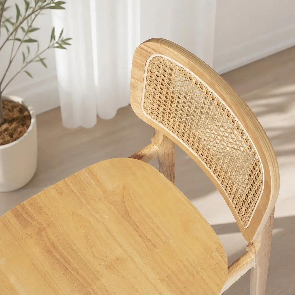 Dining Chair Set of 4 Rattan Cane Wooden Kitchen Chairs Armless Natural