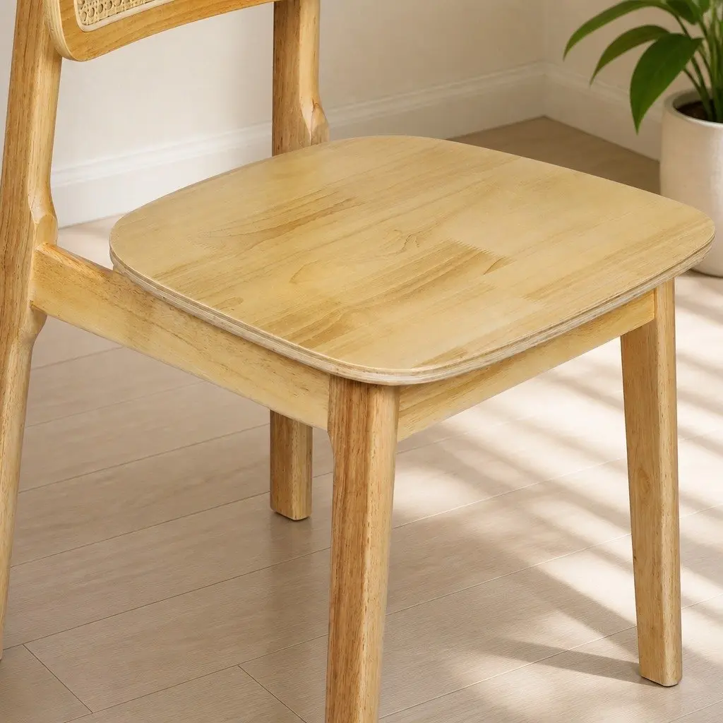 Dining Chair Set of 4 Rattan Cane Wooden Kitchen Chairs Armless Natural