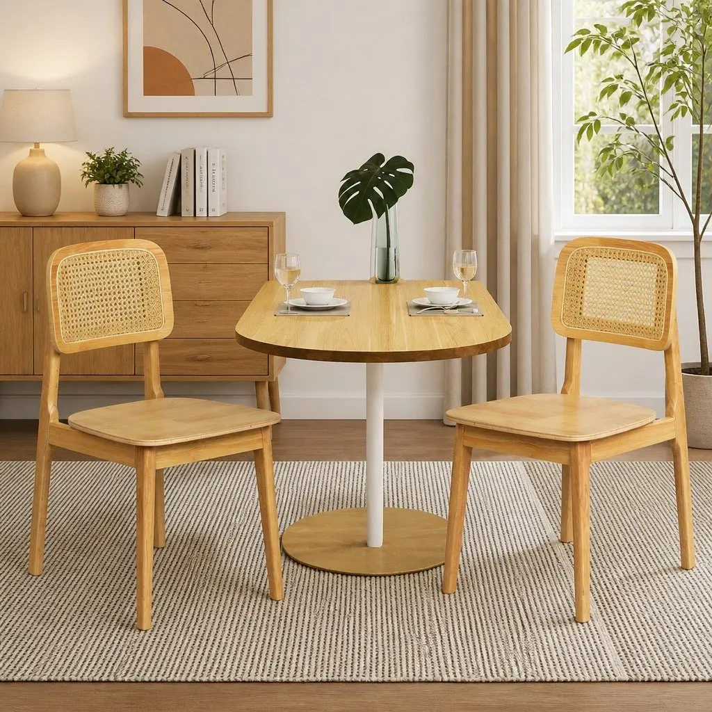 Dining Chair Set of 4 Rattan Cane Wooden Kitchen Chairs Armless Natural