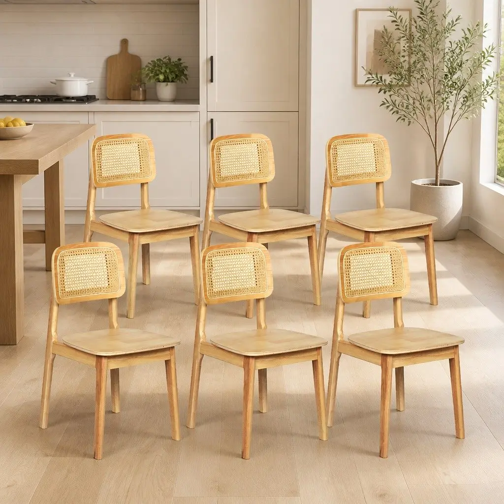 Set of 6 Dining Chairs in Rattan