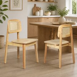 Comfortable Set of 2 Dining Chairs with Cane Rattan