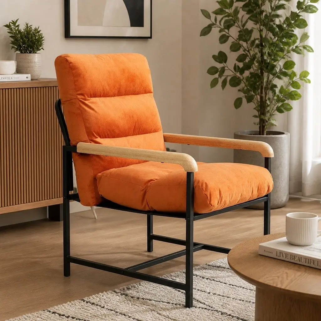 Metal Frame Lounge Chair Velvet Cushion Burnt Orange 59cm x 64cm x 74.5cm