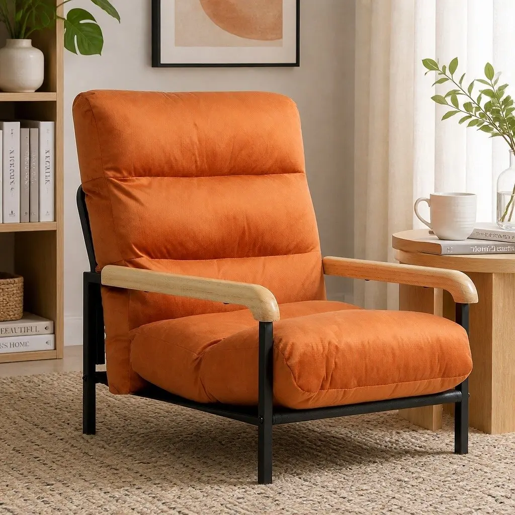 Metal Frame Lounge Chair Velvet Cushion Burnt Orange 59cm x 64cm x 74.5cm
