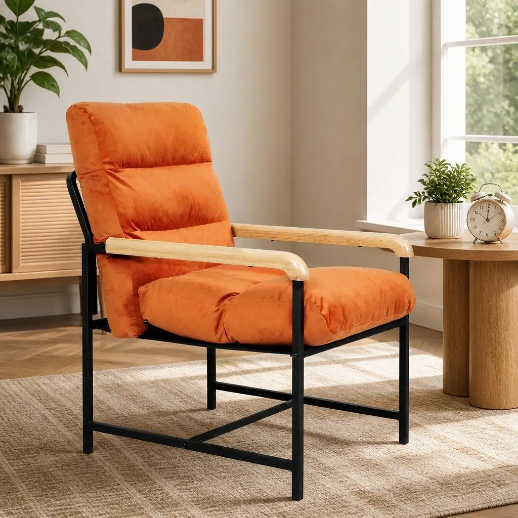 Metal Frame Lounge Chair Velvet Cushion Burnt Orange 59cm x 64cm x 74.5cm