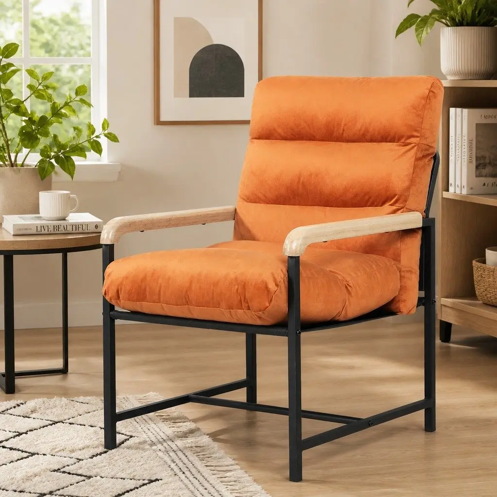 Metal Frame Lounge Chair Velvet Cushion Burnt Orange 59cm x 64cm x 74.5cm